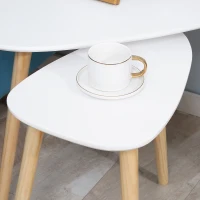 HOMCOM Nesting Coffee Table, Set of 2 Side Tables, Stacking End Tables with Solid Wood Legs, for Living Room Bedroom, White(m-7)