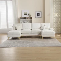 Modern U-Shaped Sectional Sofa with Double Chaise Lounge, Soft Chenille Modular Couch for Living Room, 272L x 136W x 88H cm, Beige(m-1)
