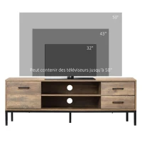 HOMCOM Meuble TV banc TV jusqu'à 50 pouces placard, 2 tiroirs et étagère - 2 passe-câbles - 132 x 39 x 45,5 cm marron noir(m-6)