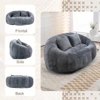 Cozy Oversized Bean Bag Sofa with 2 Matching Pillows, Soft 2-Seat Sectional Couch for Living Room and Bedroom, 145L x 95W x 63H cm, Grey(m-7)