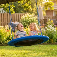 AIYAPLAY Balançoire nid d'oiseau, balançoire pour 2 enfants avec cordes réglables en hauteur, siège rond Ø 80 cm, bleu(m-8)