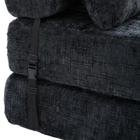 Cozy Convertible Floor Sofa Bed with Button-Tufted Detailing, Soft Chenille Folding Sleeper Couch for Living Room, 180L x 79W x 57H cm, Black(m-12)