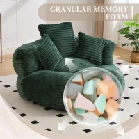 Plush Oversized Bean Bag Chair with High Back & 3 Pillows, Cozy Corduroy Floor Lounger Sofa for Living Room, 108L x 108W x 52H cm, Emerald(m-4)