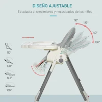 HOMCOM Trona para Bebé Evolutiva Ajustable y Plegable con Doble Bandeja Trona Portátil de +6 Meses Reclinable con 2 Ruedas y Frenos 55x80x104 cm Gris(m-6)