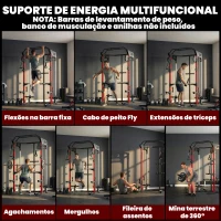 SPORTNOW Jaula de Potência Rack para Agachamentos com Sistema de Polias Ajustável, Barra de Elevações e Estação para Paralelas(m-5)