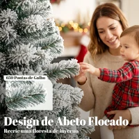 HOMCOM Árvore de Natal Nevada 180 cm com 650 Pontas em PVC Ignífugo, Ramos Articulados, Montagem Rápida, Verde e Branco(m-5)