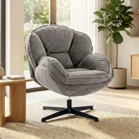 HOMCOM Modern Wingback Accent Chair, Velvet Armchair with Four-Star Base, S-Springs, Swivel, Grey(m-2)