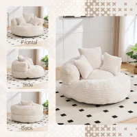 Plush Oversized Bean Bag Chair with High Back & 3 Pillows, Cozy Corduroy Floor Lounger Sofa for Living Room, 108L x 108W x 52H cm, Beige(m-6)