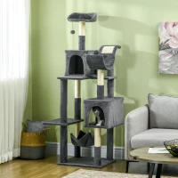 PawHut 177cm Cat Tree with Scratching Post, Hammock, Cat House - Dark Grey(m-10)