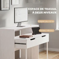 HOMCOM Bureau d'Ordinateur Extensible 100 cm avec 2 Tiroirs, Bureau avec Rangement, Style Moderne, Blanc(m-5)