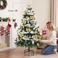 HOMCOM 5ft Pre-Lit Christmas Tree with 150 LED Lights, Artificial Xmas Tree with 8 Lighting Modes, 450 Tips, Remote, Green(m-3)