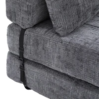 Cozy Convertible Floor Sofa Bed with Button-Tufted Detailing, Soft Chenille Folding Sleeper Couch for Living Room, 180L x 79W x 57H cm, Gray(m-12)
