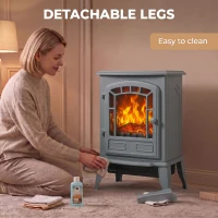 HOMCOM Electric Fireplace Stove, 1000W/2000W, Freestanding Electric Fire with LED Flame Effect, Adjustable Thermostat, Grey(m-8)