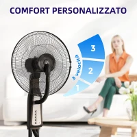 HOMCOM Ventilatore Nebulizzatore a 3 Velocità, Oscillazione 75° e Nebulizzazione Regolabile, Nero(m-5)