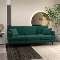 HOMCOM Divano 3 Posti in Tessuto con 2 Cuscini e Imbottitura Spessa, 229x88x88cm, Verde(m-2)