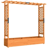 Outsunny Hochbeet mit Rankengitter und Dach, für Blumen, Obst, Gemüse, Kräuter, 196 x 44 x 181 cm, Holz, Orange(m-1)