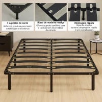 HOMCOM Estrutura de Cama 160x200 cm com Espaço de Armazenamento Abaixo e Ripas de Álamo Fácil de Montar Carga 350 kg Preto(m-6)