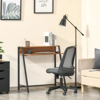 HOMCOM Scrivania Moderna per Camera e Ufficio a 2 Livelli, Arredamento in Legno e Metallo, 84x45x85cm, Nero e Color Noce(m-2)