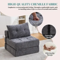 Cozy Convertible Floor Sofa Bed with Button-Tufted Detailing, Soft Chenille Folding Sleeper Couch for Living Room, 180L x 79W x 57H cm, Gray(m-4)