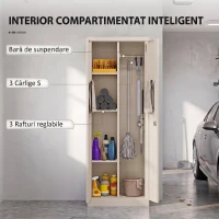 HOMCOM Dulap Mobil Înalt pentru Scule cu Bară pentru Haine, Înalt, Alb Crem(m-5)