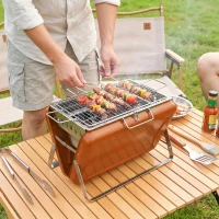 Outsunny Charcoal BBQ Grill Portable Stainless Steel Barbecue with Tilting Grate for Camping Picnic Garden Orange(m-10)