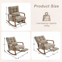 Cozy Rocking Chair with Adjustable Footrest and Side Pocket, Soft Corduroy Glider Armchair for Nursery, 92L x 80W x 70H cm, Khaki(m-3)