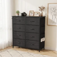 HOMCOM Chest of Drawers, Dresser with 8 Fabric Drawers, Tall Storage Unit with 4 Pockets and 2 Hooks Steel Frame, Black(m-14)