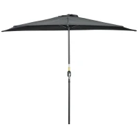 Outsunny 3(m) Half Parasol, Semi Round Umbrella with Metal Frame, Crank Handle for Balcony, Garden, Black(m-10)