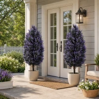 HOMCOM Set of 2 Artificial Lavender Flowers, Indoor Outdoor Fake Plants with Stakes, UV Resistant for Garden,  90 cm, Blue(m-2)