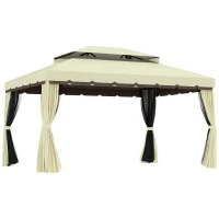 Outsunny Gartenpavillon Pavillon Gartenzelt Festzelt Partyzelt mit 4 x Seitenwand wetterfest Aluminium Polyester Cremeweiß 3,9 x 2,9 x 2,7 m(m-11)