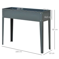 Outsunny Fioriera da Esterno Rialzata in Metallo con 3 Fori di Drenaggio, 100x30x80 cm, Grigio(m-3)