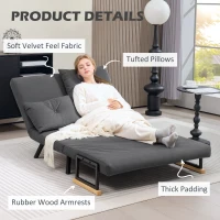 HOMCOM 4-in-1 Velvet-Feel Double Sofa Bed, with Pillows - Dark Grey(m-6)