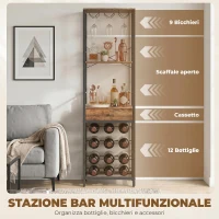 HOMCOM Mobile Bar, Mobile da Bar con Cassetto, Portabicchieri, Marrone Rustico(m-4)
