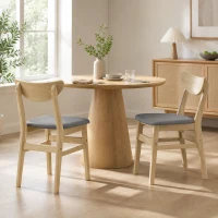 HOMCOM Lote de 2 Sillas de Comedor, Sillas de Cocina, Asientos Acolchados en Lino, Respaldo Curvado, Gris y Madera Natural(m-2)