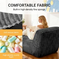 Comforting Modular Bean Bag Sofa with Ottoman, Versatile Couch for Living Rooms, Bedrooms, Dorms, 160L x 80W x 66H cm, Dark Gray(m-5)