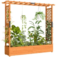 Outsunny Hochbeet mit Rankengitter und Dach, für Blumen, Obst, Gemüse, Kräuter, 196 x 44 x 181 cm, Holz, Orange(m-12)