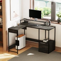 HOMCOM Industrial 'L' Shaped Multi-Work Desk - Charcoal Grey(m-10)