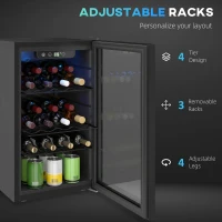 HOMCOM 24 Bottle Wine Cooler, 68 Litre Capacity, 4-16°C Freestanding Drinks Wine Fridge with Glass Door, Black(m-7)