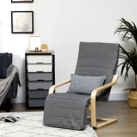 HOMCOM Wooden Lounging Chair Deck Relaxing Recliner Lounge Seat with Adjustable Footrest & Removable Cushion, Dark Grey(m-10)