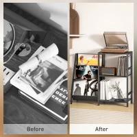 HOMCOM 3-Tier Record Player Stand, End Table for Living Room, Bedroom - Black Wood Effect(m-5)