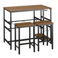 HOMCOM Set Tavolo con 2 Sgabelli Alti da Bar, Portabottiglie e Portabicchieri(m-11)