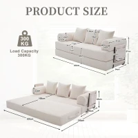 Cozy Compressible Folding Sofa with Detachable Metal Frame, Soft Modular Sectional Couch for Small Apartment, 110L x 33W x 33H cm, Beige(m-3)