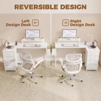 HOMCOM L Shaped Gaming Desk Reversible Power Outlets Corner Desk Storage Drawers Monitor Shelf 150 cm White(m-6)