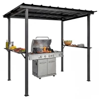 Outsunny Grillpavillon 2,71 x 1,82 m Gartenpavillon mit Pultdach, Seitenregalen UV-Schutz 50+ Schwarz(m-12)