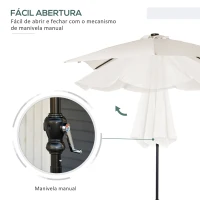 Outsunny Chapéu de Sol com Luzes LED 268x205x248 cm Chapéu de Sol de Jardim Inclinável até 45° e Abertura a Manivela Creme(m-5)