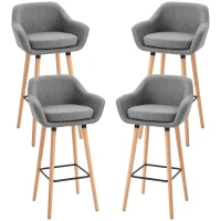 HOMCOM Tabourets de Bar Design scandinave Lot de 4 tabourets de Bar avec Repose-Pieds et accoudoirs Bois massif Lin Gris foncé(m-11)