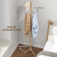 HOMCOM Eight-Hook Wooden Coat Rack - Natural(m-5)