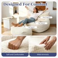 Oversized 2-Seater Corduroy Sofa with Ottoman, Comfortable Couch for Couples and Family, 100L x 135W x 75H cm, White(m-7)