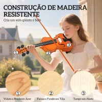 HOMCOM Violino 4/4 em Madeira com Estojo, Arco, Breu, Microafinadores, Cordas e Apoio de Ombro, Castanho(m-5)