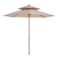 Outsunny Parasol en Bois Droit 2 Toit Polyester 180 g/m² dia. 2,7 x 2,6H m beige(m-1)